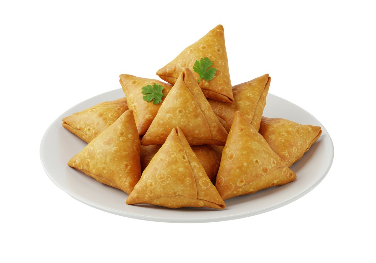 Golden fried sambusa pastries served on a plate